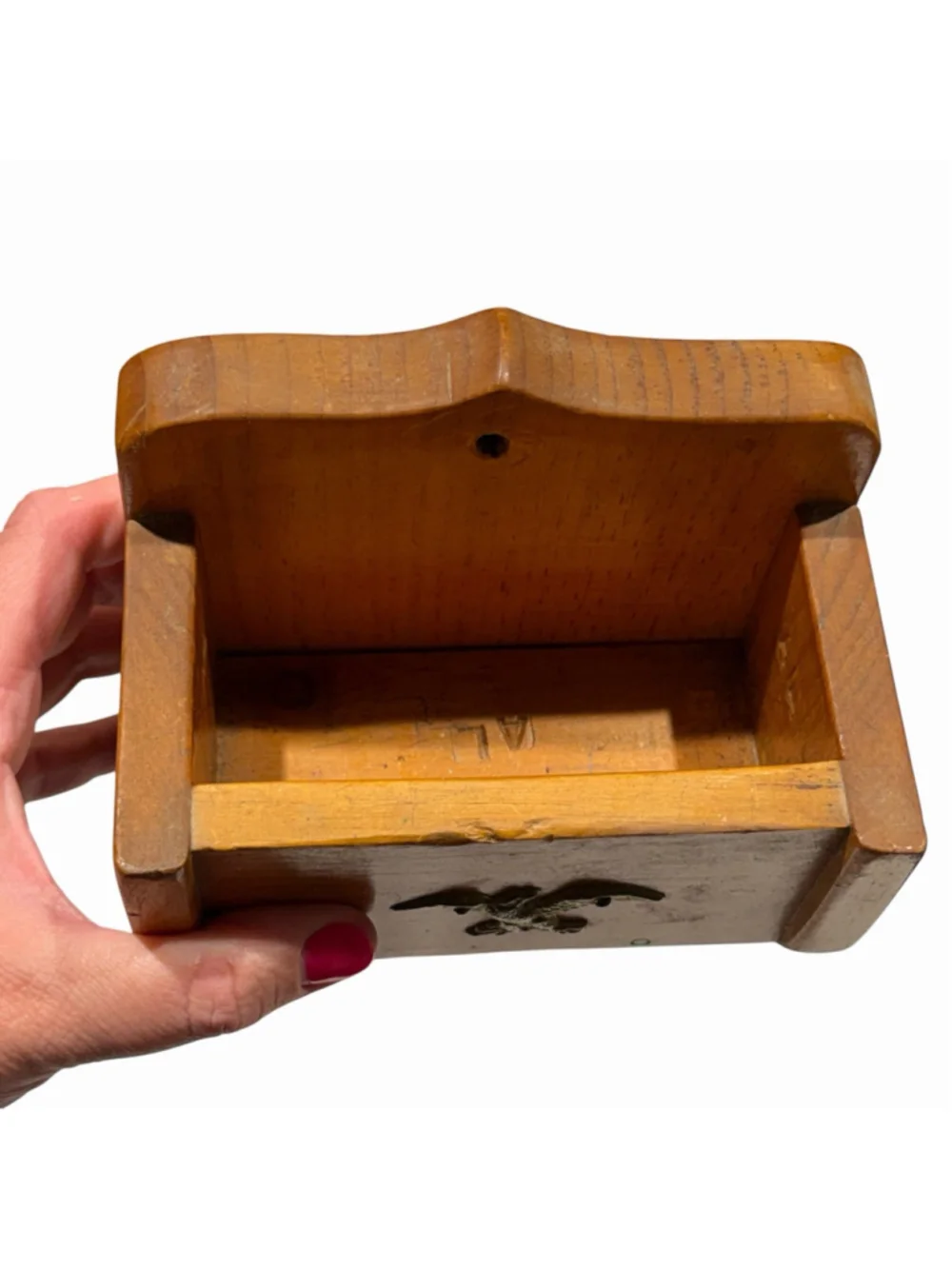 VTG‎ Wooden Wall Mount Mail Holder Key Rack Brass Eagle Early American Colonial